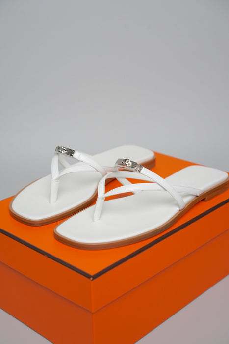 Hermes Miss Sandals in Blanc Size 37.5 (Brand New)