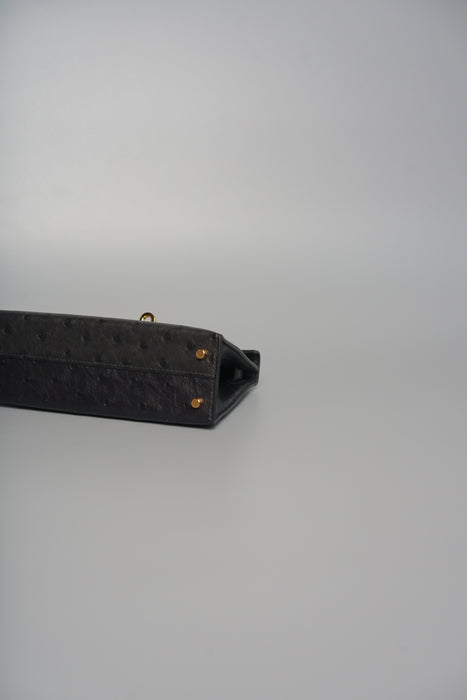 Hermes Kelly 20 in Black Ostrich Ghw