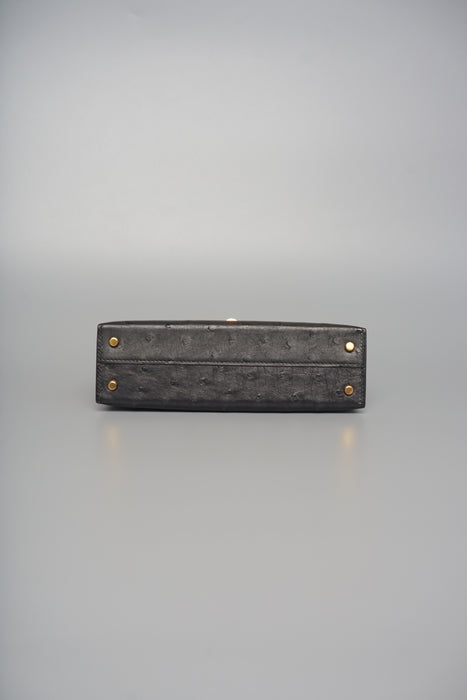 Hermes Kelly 20 in Black Ostrich Ghw