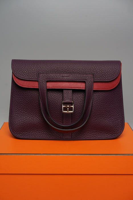 Hermes Halzan 25 Verso in Cassis / Rouge Grenat Ghw