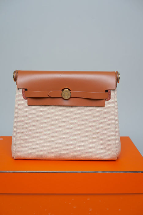 Hermes Mini Herbag in Ecru Beige/Fauve Ghw