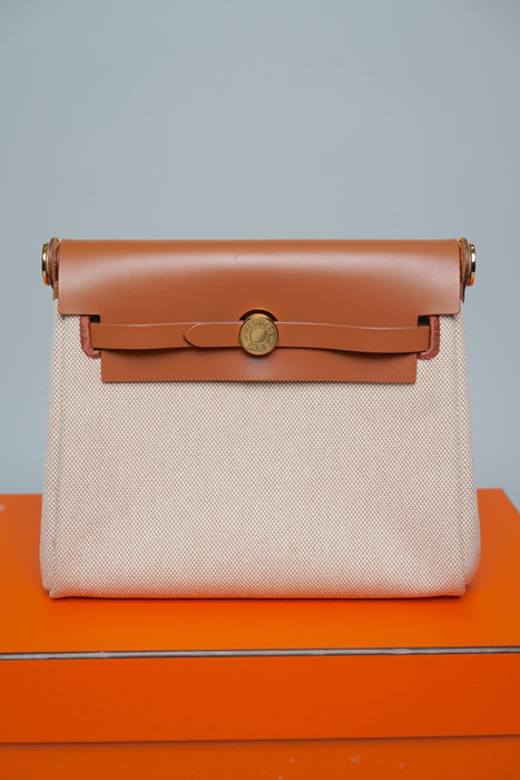 Hermes Mini Herbag in Ecru Beige/Fauve Ghw