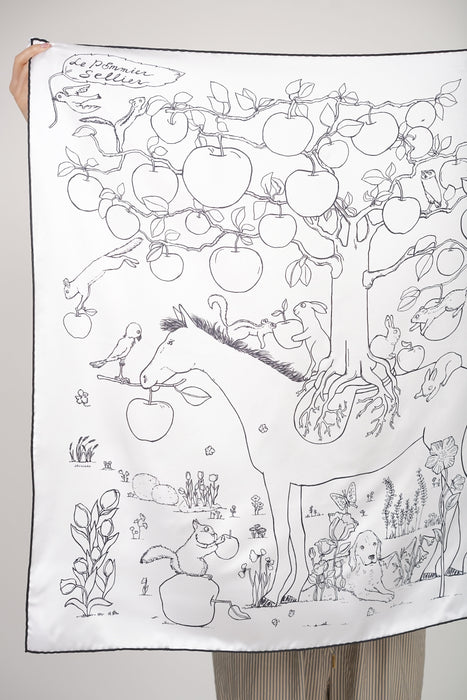 Hermes Le Pommier Sellier 90 Square Scarf in Hg/Blanc/Noir (Brand New)