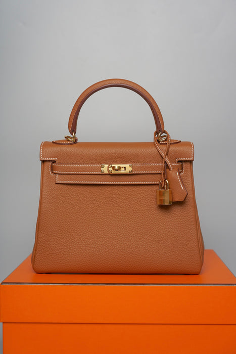 Hermes Kelly 25 in Gold Togo Ghw (Brand New)