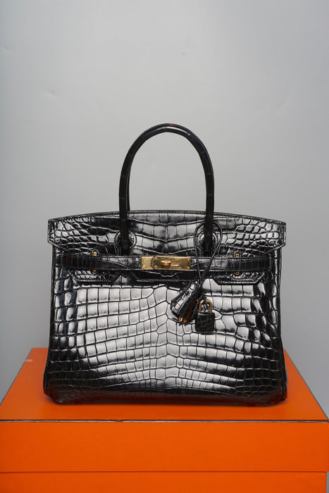 Hermes Birkin 30 in Black Shiny Niloticus Ghw