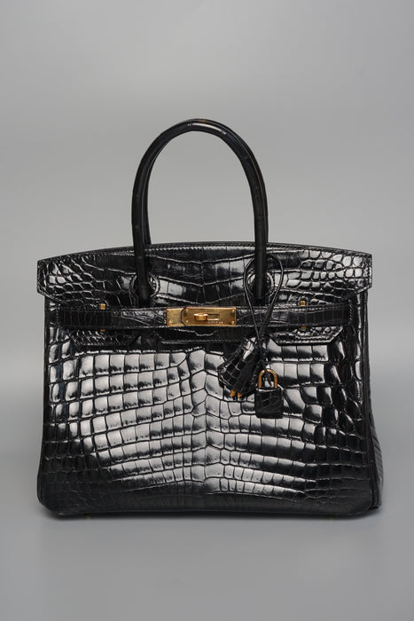 Hermes Birkin 30 in Black Shiny Niloticus Ghw