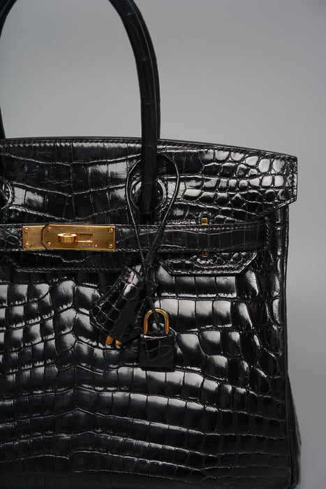 Hermes Birkin 30 in Black Shiny Niloticus Ghw
