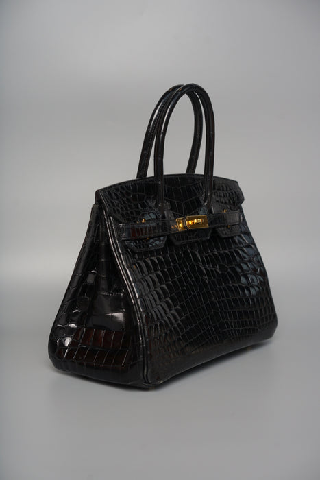Hermes Birkin 30 in Black Shiny Niloticus Ghw