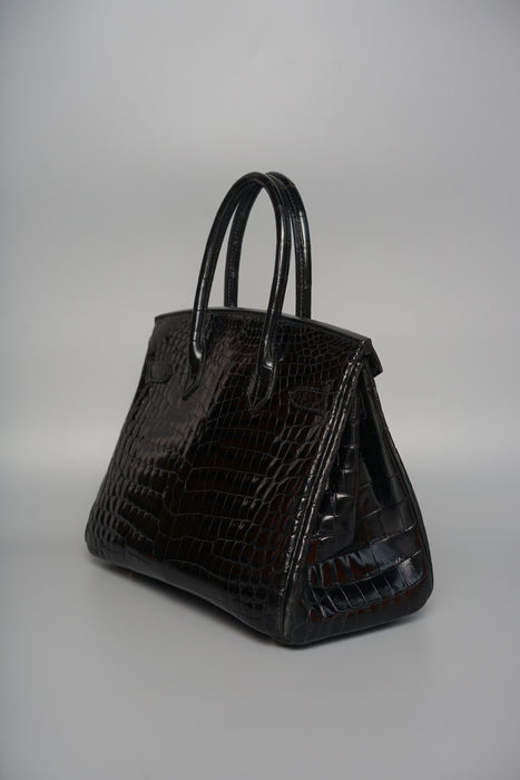 Hermes Birkin 30 in Black Shiny Niloticus Ghw
