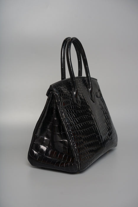 Hermes Birkin 30 in Black Shiny Niloticus Ghw