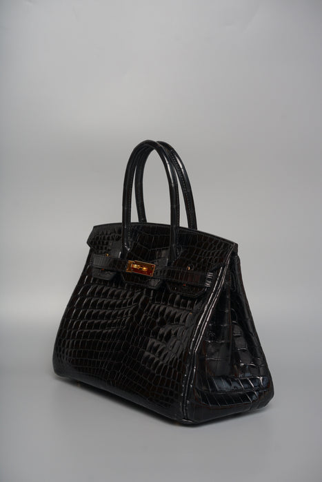 Hermes Birkin 30 in Black Shiny Niloticus Ghw