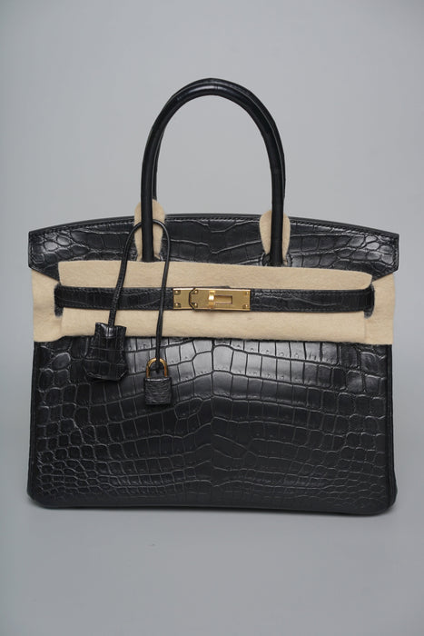 Hermes Birkin 30 in Noir Matte Nilo Ghw (Brand New)