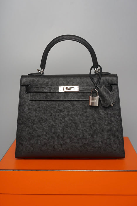 Hermes Kelly 25 in Black Epsom Ghw (Brand New)
