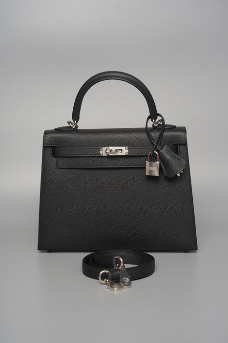 Hermes Kelly 25 in Black Epsom Ghw (Brand New)
