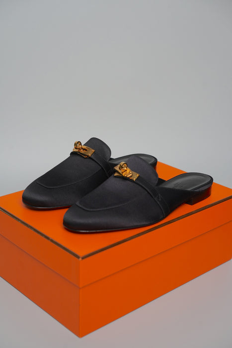 Hermes Oz Satin Mule in Noir Ghw Size 36.5 (Brand New)