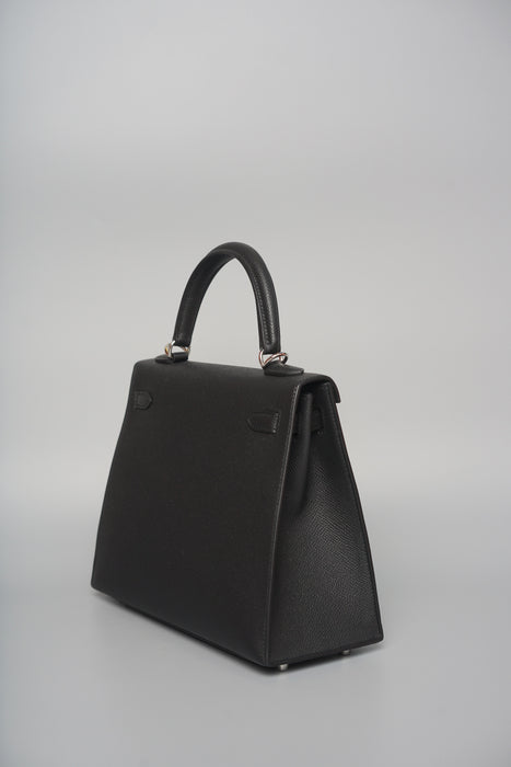 Hermes Kelly 25 in Black Epsom Ghw (Brand New)