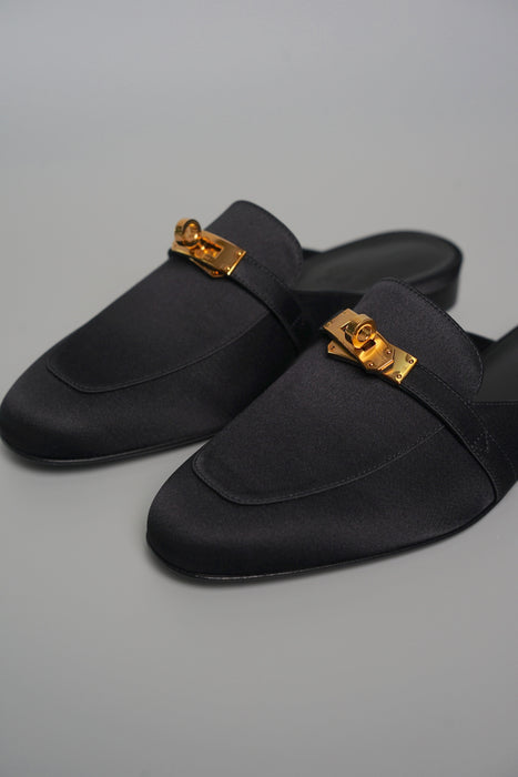 Hermes Oz Satin Mule in Noir Ghw Size 36.5 (Brand New)