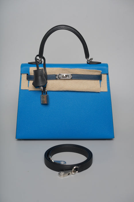 Hermes Kelly 25 Tricolor in Blue Zanzibar Phw (Brand New)