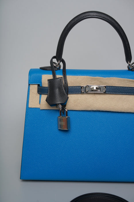 Hermes Kelly 25 Tricolor in Blue Zanzibar Phw (Brand New)