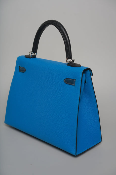 Hermes Kelly 25 Tricolor in Blue Zanzibar Phw (Brand New)