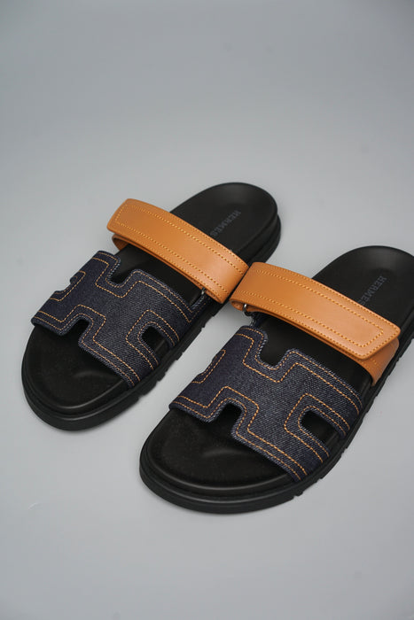 Hermes Chypre Sandals in Bleu Brut/Naturel Size 41 (Brand New)