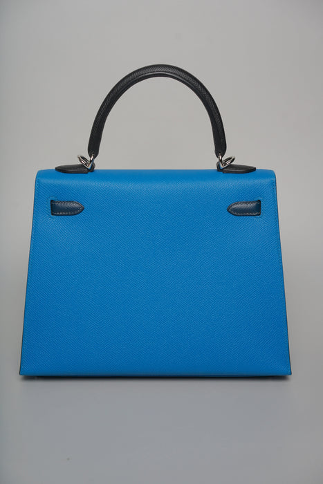 Hermes Kelly 25 Tricolor in Blue Zanzibar Phw (Brand New)