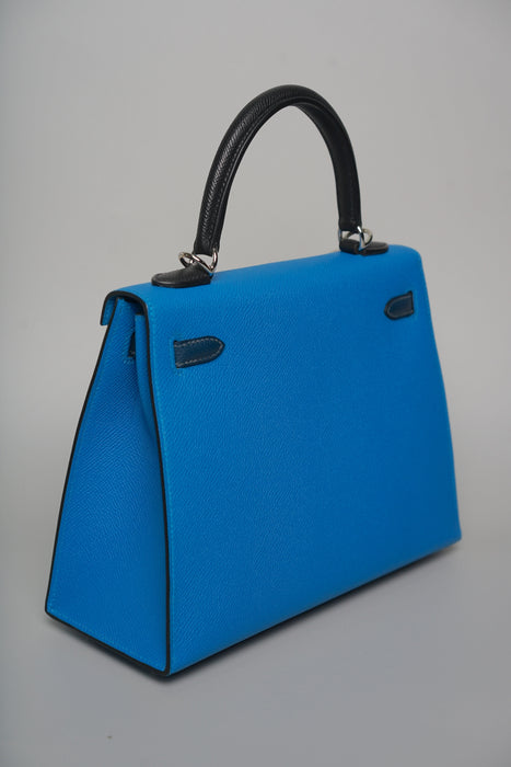Hermes Kelly 25 Tricolor in Blue Zanzibar Phw (Brand New)