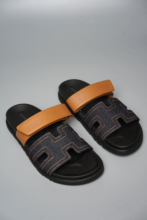 Hermes Chypre Sandals in Bleu Brut/Naturel Size 41 (Brand New)