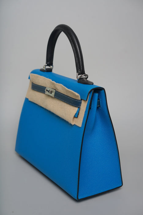 Hermes Kelly 25 Tricolor in Blue Zanzibar Phw (Brand New)