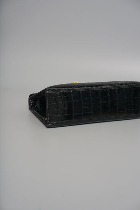 Hermes Kelly Pochette in Black Shiny Alligator Ghw