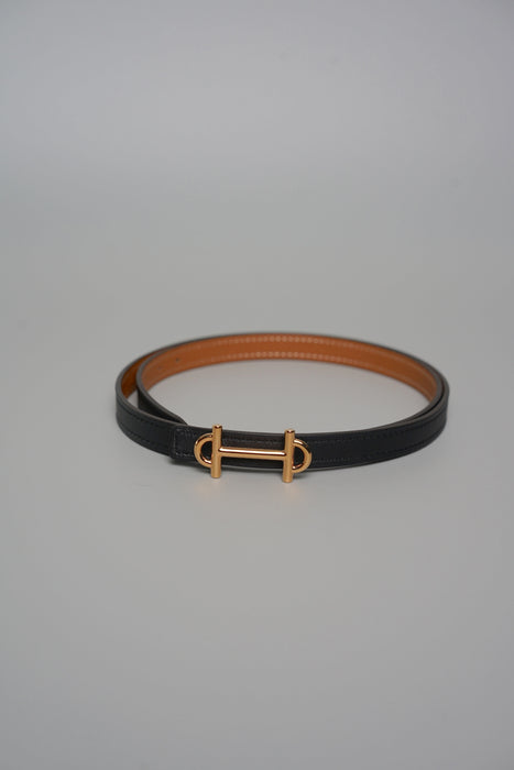 Hermes Gamma Belt Buckle, Reversible Strap 13mm in Noir/Gold Ghw (Brand New)
