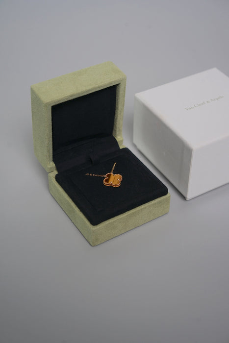 VCA Vintage Alhambra Tiger Eye Pendant in Rose Gold