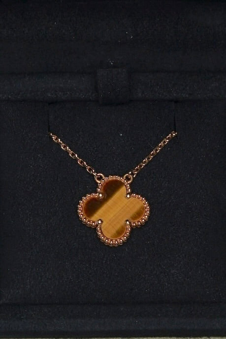 VCA Vintage Alhambra Tiger Eye Pendant in Rose Gold