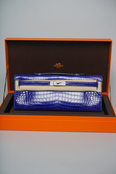 Hermes Kelly Cut in Blue Electrique Shiny Porosus Crocodile Diamond Phw