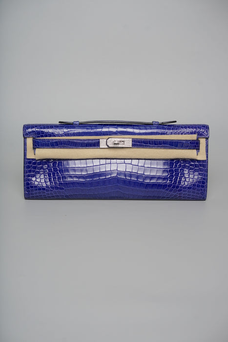 Hermes Kelly Cut in Blue Electrique Shiny Porosus Crocodile Diamond Phw