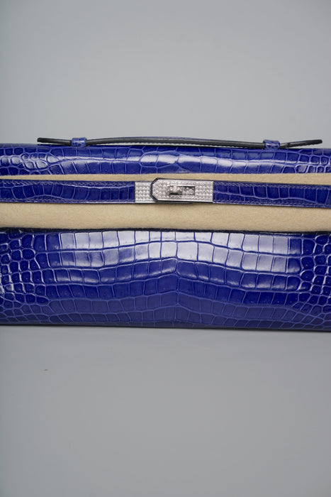Hermes Kelly Cut in Blue Electrique Shiny Porosus Crocodile Diamond Phw