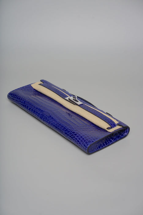 Hermes Kelly Cut in Blue Electrique Shiny Porosus Crocodile Diamond Phw