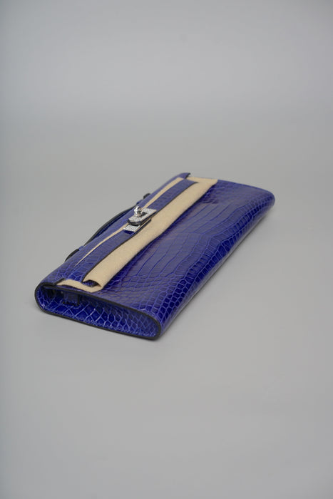 Hermes Kelly Cut in Blue Electrique Shiny Porosus Crocodile Diamond Phw