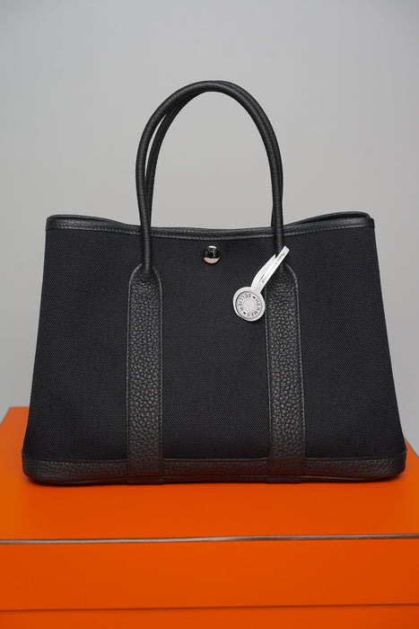 Hermes Garden Party 30 Toile in Noir Phw (Brand New)