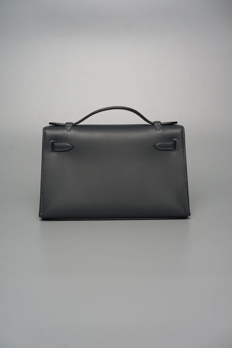 Hermes Kelly Pochette in Gris Misty Permabrass (Brand New)