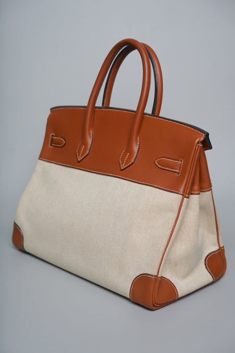 Hermes Birkin 35 in Fauve Barenia Ecru Toile Ghw