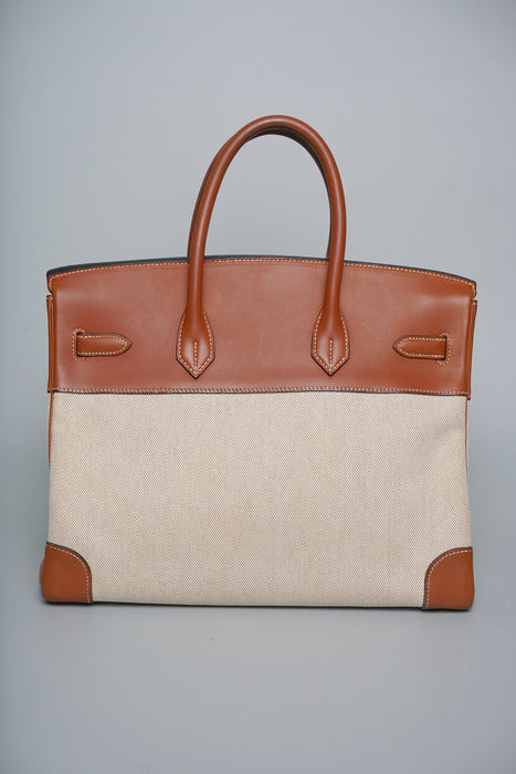 Hermes Birkin 35 in Fauve Barenia Ecru Toile Ghw