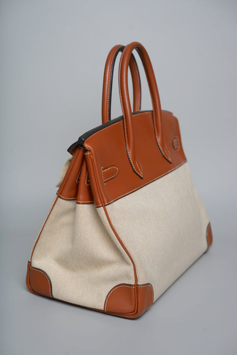 Hermes Birkin 35 in Fauve Barenia Ecru Toile Ghw