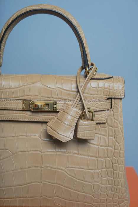 Hermes Kelly 25 in Chai Matte Alligator Ghw (Brand New)