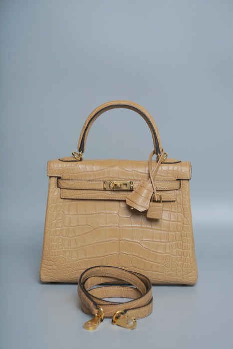 Hermes Kelly 25 in Chai Matte Alligator Ghw (Brand New)