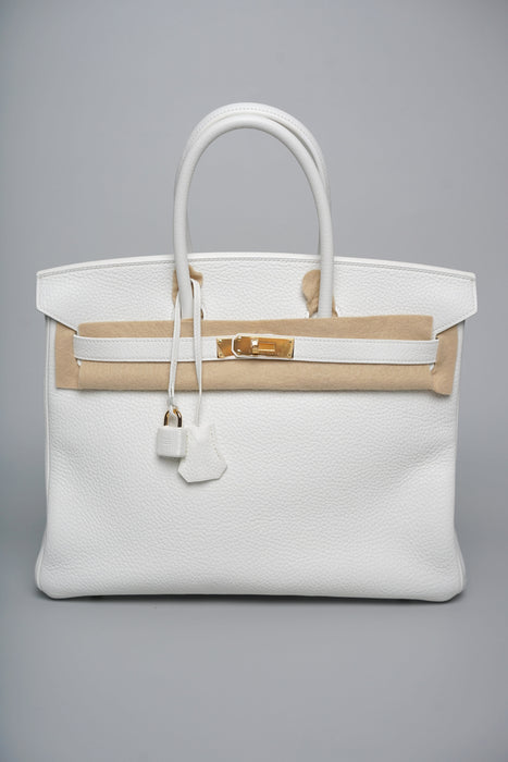 Hermes Birkin 35 in Blanc Clemence Ghw