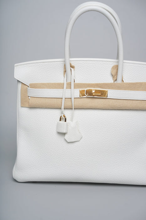 Hermes Birkin 35 in Blanc Clemence Ghw