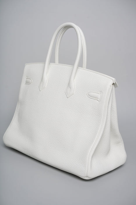 Hermes Birkin 35 in Blanc Clemence Ghw