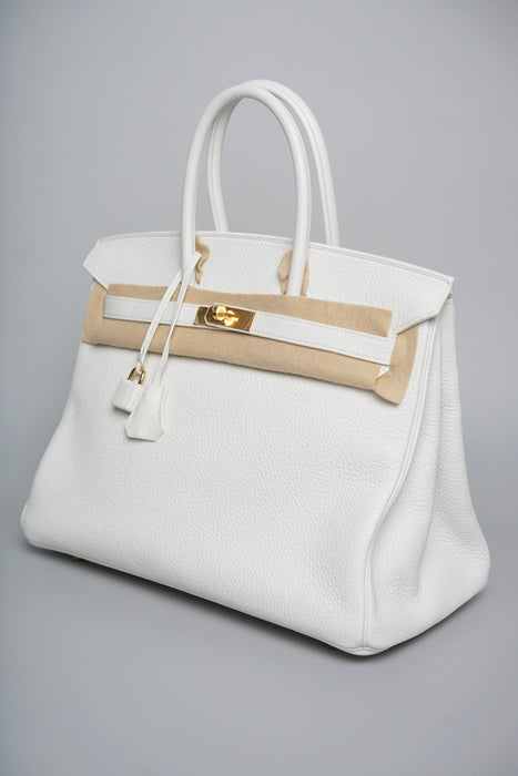 Hermes Birkin 35 in Blanc Clemence Ghw