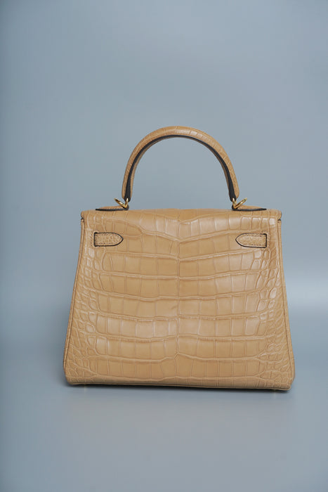 Hermes Kelly 25 in Chai Matte Alligator Ghw (Brand New)